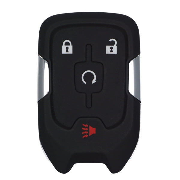 Close-up view of GMC Terrain Smart Key Remote showing lock, unlock, remote start, panic buttons. Close-up view of GMC Terrain Smart Key Remote showing lock, unlock, remote start, panic buttons.