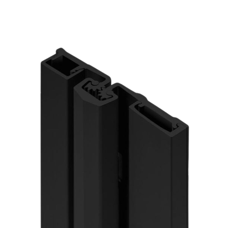 Close-up of SLH-SL5712BKH black anodized aluminum continuous hinge showcasing durable geared mechanism.