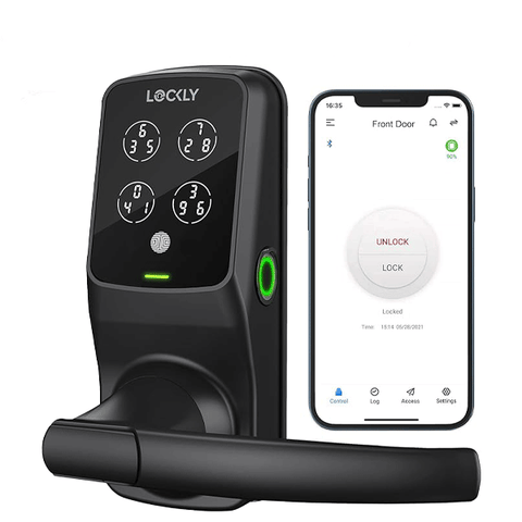 Lockly - PGD628FMB - Secure PLUS Fingerprint Biometric Electronic Latch Lever Set - Keypad-Bluetooth App Controlled - Matte Black Lockly - PGD628FMB - Secure PLUS Fingerprint Biometric Electronic Latch Lever Set - Keypad-Bluetooth App Controlled - Matte Black
