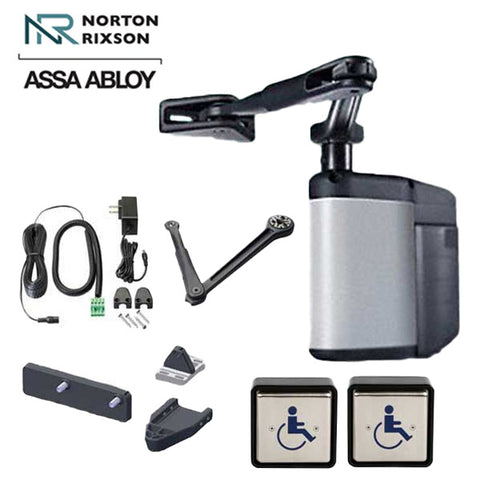 Norton - 5845 - Regenerative Door Operator ADAEZ PRO COMPLETE Kit - Push & Pull Mounting - Square Buttons - Satin Aluminum - Grade 1 Norton - 5845 - Regenerative Door Operator ADAEZ PRO COMPLETE Kit - Push & Pull Mounting - Square Buttons - Satin Aluminum - Grade 1