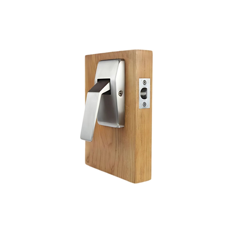 Close-up of ABH 6830 Series Time-Out Reverse Low Profile Hospital Latch, shown in optional custom finish, ideal for healthcare environments to enhance functionality and patient care. Close-up of ABH 6830 Series Time-Out Reverse Low Profile Hospital Latch, shown in optional custom finish, ideal for healthcare environments to enhance functionality and patient care.