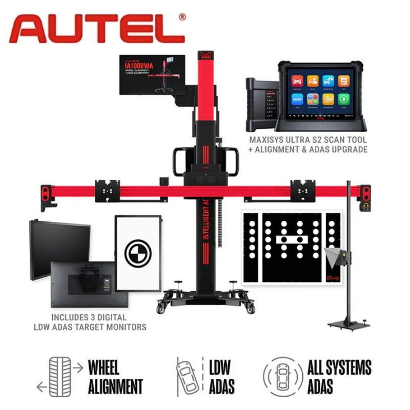 Autel - IA1000 Automated Wheel Alignment and ADAS Calibration System with All Systems ADAS, MaxiSYS Ultra S2 Diagnostics Tablet & Digital Targets Autel - IA1000 Automated Wheel Alignment and ADAS Calibration System with All Systems ADAS, MaxiSYS Ultra S2 Diagnostics Tablet & Digital Targets