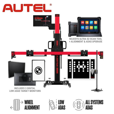 Autel - IA1000 Automated Wheel Alignment and ADAS Calibration System with All Systems ADAS, MaxiSYS Ultra S2 Diagnostics Tablet & Digital Targets Autel - IA1000 Automated Wheel Alignment and ADAS Calibration System with All Systems ADAS, MaxiSYS Ultra S2 Diagnostics Tablet & Digital Targets