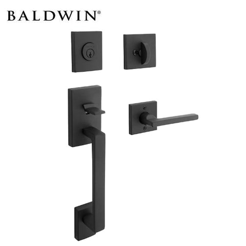 Baldwin Reserve - La Jolla Contemporary Lever Handle Set - Single Cylinder - Contemporary Square Rose - 190 - Satin Black - Grade 2 - LH Baldwin Reserve - La Jolla Contemporary Lever Handle Set - Single Cylinder - Contemporary Square Rose - 190 - Satin Black - Grade 2 - LH