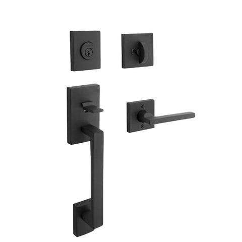 Baldwin Reserve - La Jolla Contemporary Lever Handle Set - Single Cylinder - Contemporary Square Rose - 190 - Satin Black - Grade 2 - LH Baldwin Reserve - La Jolla Contemporary Lever Handle Set - Single Cylinder - Contemporary Square Rose - 190 - Satin Black - Grade 2 - LH