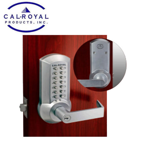Cal-Royal - CRCODE202 - Mechanical Stand Alone Push Button Lever Lock - Storeroom - Exit Trim - Satin Chrome - Grade 2 Cal-Royal - CRCODE202 - Mechanical Stand Alone Push Button Lever Lock - Storeroom - Exit Trim - Satin Chrome - Grade 2