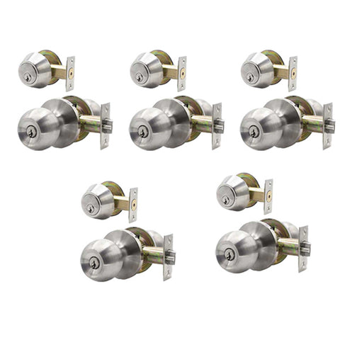 5 x Premium Combo Lockset - Stainless Steel - Entrance - Grade 3 - KW1 (Pack of 5) 5 x Premium Combo Lockset - Stainless Steel - Entrance - Grade 3 - KW1 (Pack of 5)