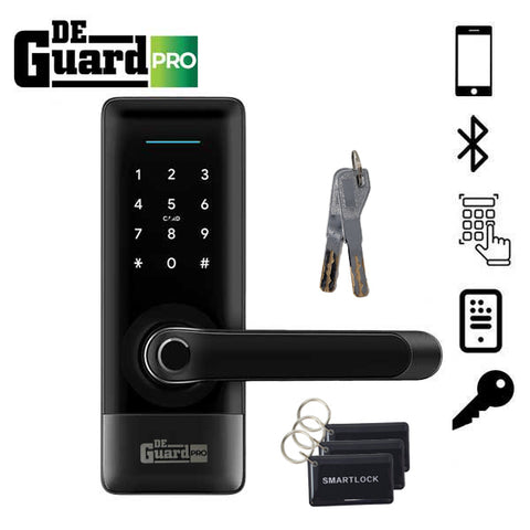 DeGuard Pro - Premium Electronic Keyless Entry Smart Lever Set - H1B - Hotel / Multifamily - Bluetooth / Fingerprint / RFID / Wi-Fi - IP55 (Silver | Black) DeGuard Pro - Premium Electronic Keyless Entry Smart Lever Set - H1B - Hotel / Multifamily - Bluetooth / Fingerprint / RFID / Wi-Fi - IP55 (Silver | Black)