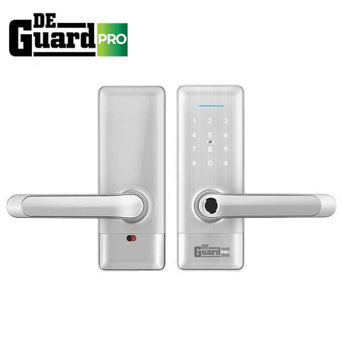 DeGuard Pro - Premium Electronic Keyless Entry Smart Lever Set - H1B - Hotel / Multifamily - Bluetooth / Fingerprint / RFID / Wi-Fi - IP55 (Silver | Black) DeGuard Pro - Premium Electronic Keyless Entry Smart Lever Set - H1B - Hotel / Multifamily - Bluetooth / Fingerprint / RFID / Wi-Fi - IP55 (Silver | Black)