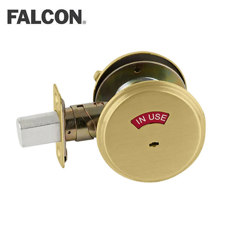 Falcon - D271 - Commercial Deadbolt - Thumbturn x Occupancy Indicator - 2 3/4" Backset - Satin Brass - Grade 2 Falcon - D271 - Commercial Deadbolt - Thumbturn x Occupancy Indicator - 2 3/4" Backset - Satin Brass - Grade 2