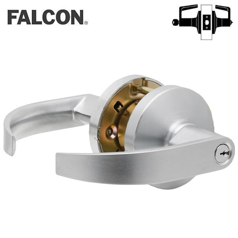 Falcon - K511CP6D - Push-Turnbutton Keyed Cylindrical Lock - Dane Lever - Entry/Office - 2 3/4" Backset - Satin Chrome - Grade 2 Falcon - K511CP6D - Push-Turnbutton Keyed Cylindrical Lock - Dane Lever - Entry/Office - 2 3/4" Backset - Satin Chrome - Grade 2