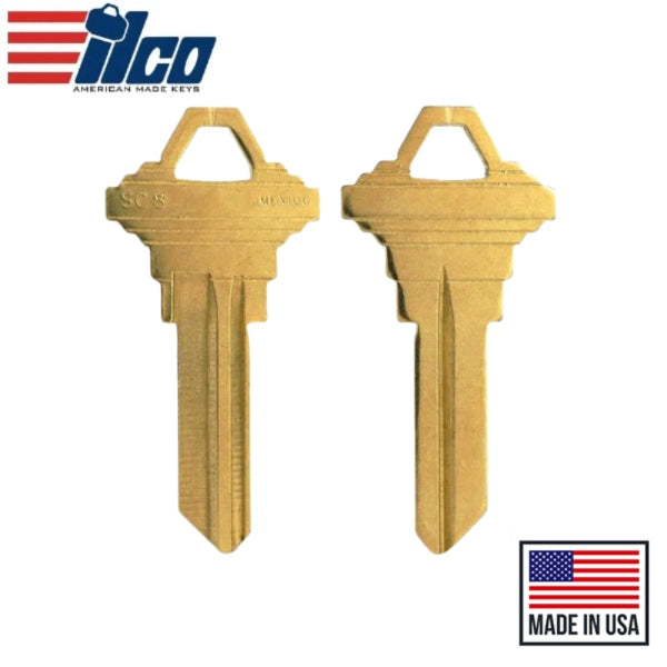 ILCO NB-SC8 is a brass key blank with a neuter bow design ILCO NB-SC8 is a brass key blank with a neuter bow design
