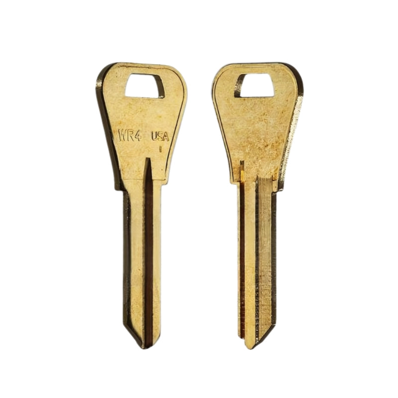 Close-up of ILCO NB-WR4 key blank showing neuter bow design and solid brass construction