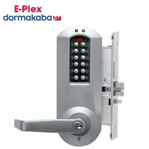 E-Plex - E5066XS - Electronic Pushbutton Mortise Lever Set - Schlage 'C' - 2 3⁄4" Backset - Satin Chrome - Grade 1 E-Plex - E5066XS - Electronic Pushbutton Mortise Lever Set - Schlage 'C' - 2 3⁄4" Backset - Satin Chrome - Grade 1