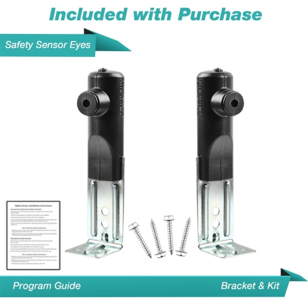 Complete KeyLess Factory Safety Beam Sensor Eyes Kit assembly showing sending and receiving sensors with brackets. Complete KeyLess Factory Safety Beam Sensor Eyes Kit assembly showing sending and receiving sensors with brackets.