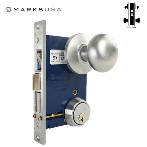 Marks USA - Series 22AC - Ornamental Iron Mortise Lockset - Double Cylinder - Backset 2-1/2" - 1" x7-1/8" Lock Front - Entrance - Satin Chrome - Optional Handing Marks USA - Series 22AC - Ornamental Iron Mortise Lockset - Double Cylinder - Backset 2-1/2" - 1" x7-1/8" Lock Front - Entrance - Satin Chrome - Optional Handing
