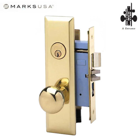 Marks USA - 7NY10A/3 - New York Mortise Knob Lock- US3 - 1-1/4” x 8-5/8” - Entrance - RH - Polished Brass Marks USA - 7NY10A/3 - New York Mortise Knob Lock- US3 - 1-1/4” x 8-5/8” - Entrance - RH - Polished Brass