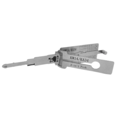 High-quality Lishi KW14/KA34 pick tool designed for effortless unlocking of Kwikset and Kawasaki locks; features durable construction and anti-glare coating for enhanced visibility. High-quality Lishi KW14/KA34 pick tool designed for effortless unlocking of Kwikset and Kawasaki locks; features durable construction and anti-glare coating for enhanced visibility.