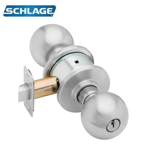 Schlage - A53PD - Cylindrical Lever Set - Entrance - Non-Handed - Satin Chrome - Orbit Knob - C Keyway - Grade 2 Schlage - A53PD - Cylindrical Lever Set - Entrance - Non-Handed - Satin Chrome - Orbit Knob - C Keyway - Grade 2