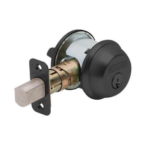 Schlage - B60 - Single Cylinder Deadbolt - Entrance - Flat Black Coated - Schlage "C" Keyway - Keyed Different - Grade 2 Schlage - B60 - Single Cylinder Deadbolt - Entrance - Flat Black Coated - Schlage "C" Keyway - Keyed Different - Grade 2