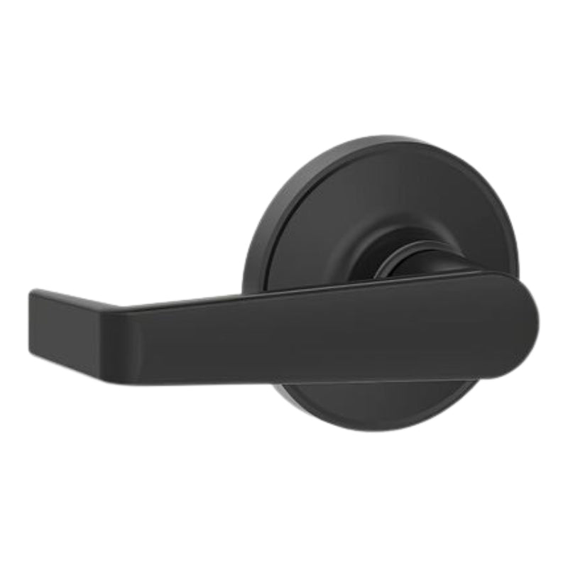 Close-up of Schlage Marin Passage Door Lever in Matte Black Finish Close-up of Schlage Marin Passage Door Lever in Matte Black Finish