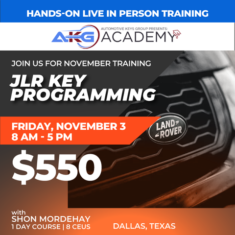 Hands-On Live In-Person Training - JLR Key Programming With Shon Mordehay - 1 Day Course - 8 CEU's (November 3, 2023 - Dallas, Texas) Hands-On Live In-Person Training - JLR Key Programming With Shon Mordehay - 1 Day Course - 8 CEU's (November 3, 2023 - Dallas, Texas)