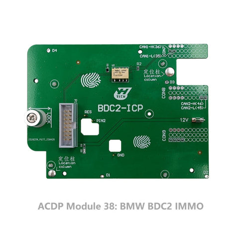 Front view of the Yanhua ACDP Module 38 BMW BDC2-ICP IMMO board with brand logo, labeled pin headers, and connection ports clearly visible Front view of the Yanhua ACDP Module 38 BMW BDC2-ICP IMMO board with brand logo, labeled pin headers, and connection ports clearly visible