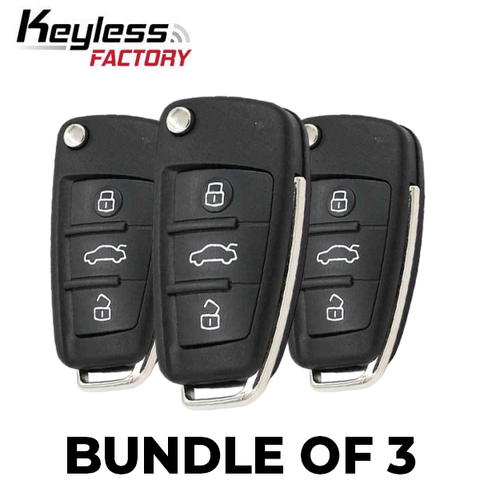 3 x 2006-2015 Audi / 3-Button Flip Key / PN: 0657660023S/ IYZ 3314 (BUNDLE OF 3) - UHS Hardware 3 x 2006-2015 Audi / 3-Button Flip Key / PN: 0657660023S/ IYZ 3314 (BUNDLE OF 3) - UHS Hardware