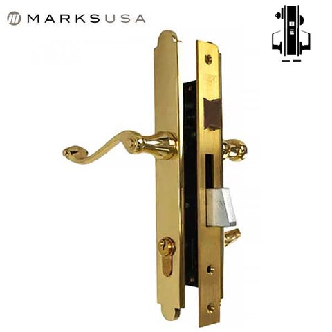 Marks USA - Thinline Series 2750B - Ornamental Iron Mortise Lockset - Sgl Cylinder - Backset: 1" - Entrance - Bright Brass - LH/RH Marks USA - Thinline Series 2750B - Ornamental Iron Mortise Lockset - Sgl Cylinder - Backset: 1" - Entrance - Bright Brass - LH/RH