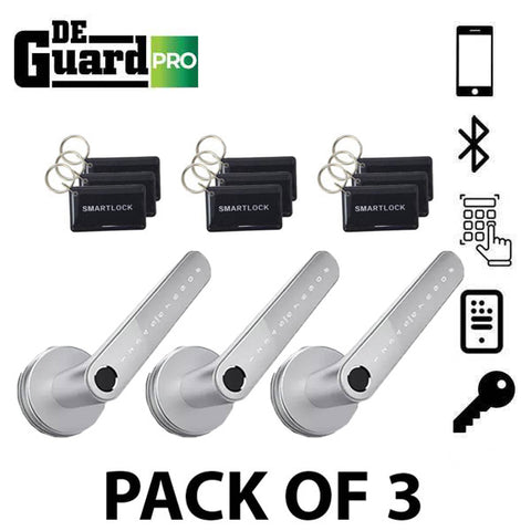 3 x DeGuard Pro - Premium Electronic Keyless Entry Smart Code Lever - N31B - Bluetooth / Fingerprint / RFID / PIN / Wi-Fi - IP55 - Silver (Bundle of 3) 3 x DeGuard Pro - Premium Electronic Keyless Entry Smart Code Lever - N31B - Bluetooth / Fingerprint / RFID / PIN / Wi-Fi - IP55 - Silver (Bundle of 3)
