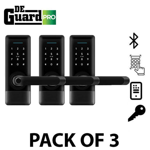 3 x DeGuard Pro - Premium Electronic Keyless Entry Smart Lever Set - H1B - Hotel / Multifamily - Bluetooth / Fingerprint / RFID / Wi-Fi - IP55 - Black (Pack of 3) 3 x DeGuard Pro - Premium Electronic Keyless Entry Smart Lever Set - H1B - Hotel / Multifamily - Bluetooth / Fingerprint / RFID / Wi-Fi - IP55 - Black (Pack of 3)