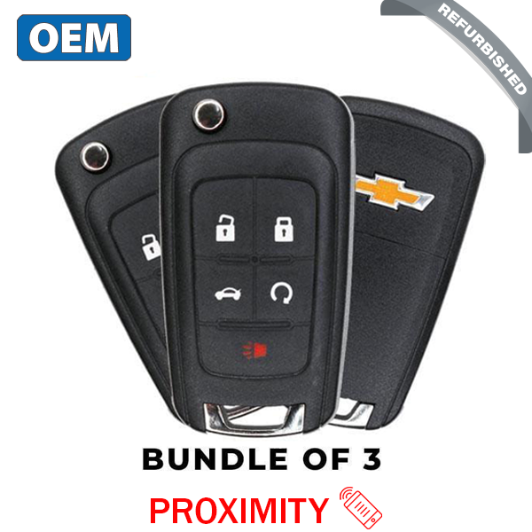 3 x 2010-2019 Chevrolet / 5-Button Remote Flip Key / PN:13584829 / P4O9MK74946931 / HU100 / PEPS (OEM Refurb) (BUNDLE OF 3) - UHS Hardware 3 x 2010-2019 Chevrolet / 5-Button Remote Flip Key / PN:13584829 / P4O9MK74946931 / HU100 / PEPS (OEM Refurb) (BUNDLE OF 3) - UHS Hardware