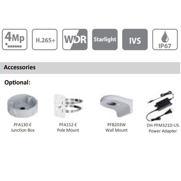 Dahua / IP Camera / 4MP Eyeball / 2.8 mm Fixed Lens / WDR / IP67 / Starlight / 5 Year Warranty / DH-N42BJ62 - UHS Hardware Dahua / IP Camera / 4MP Eyeball / 2.8 mm Fixed Lens / WDR / IP67 / Starlight / 5 Year Warranty / DH-N42BJ62 - UHS Hardware