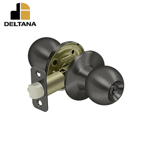 Deltana - Round Knob Entry - 2-3/8" Backset - 1-3/8" - 2" Door Thickness - Universal Handing - Optional Finish Deltana - Round Knob Entry - 2-3/8" Backset - 1-3/8" - 2" Door Thickness - Universal Handing - Optional Finish