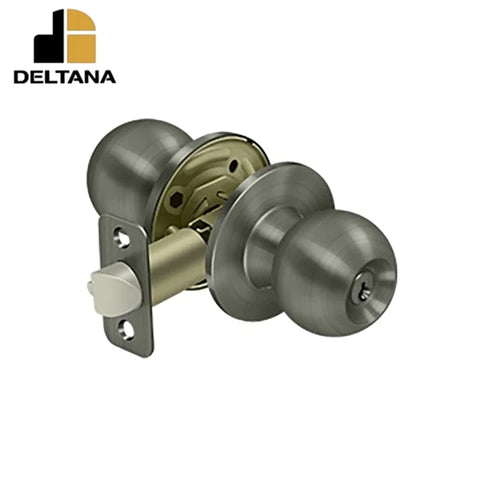 Deltana - Round Knob Entry - 2-3/8" Backset - 1-3/8" - 2" Door Thickness - Universal Handing - Optional Finish Deltana - Round Knob Entry - 2-3/8" Backset - 1-3/8" - 2" Door Thickness - Universal Handing - Optional Finish