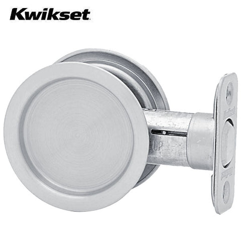 Kwikset - 93340 - Round Pocket Door Lock - Passage - 26D - Satin Chrome - UHS Hardware Kwikset - 93340 - Round Pocket Door Lock - Passage - 26D - Satin Chrome - UHS Hardware