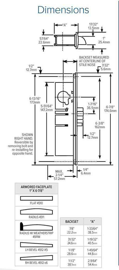 Adams Rite - 4510 - Standard Duty Deadlatch - 7/8" Backset - RH / LHR - Mortised 4-5/8" - FLT/ST - Flat Faceplate - Aluminum - Metal Door - UHS Hardware