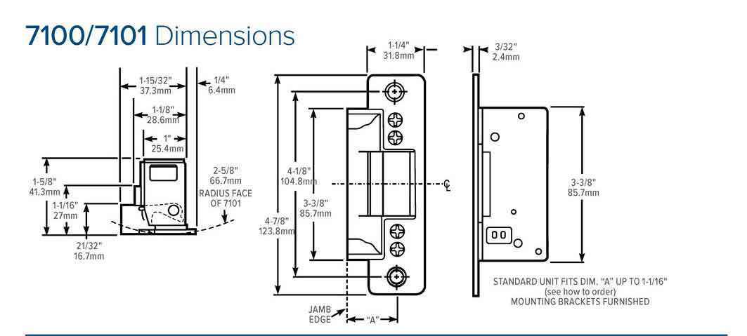 Adams Rite - 7100 - Electric Strike for Adams Rite & Cylindrical Locks - Anodized Aluminum - Fail Secure -1-1/4" x 4-7/8" Flat Radius Plate - 16VAC - UHS Hardware Adams Rite - 7100 - Electric Strike for Adams Rite & Cylindrical Locks - Anodized Aluminum - Fail Secure -1-1/4" x 4-7/8" Flat Radius Plate - 16VAC - UHS Hardware