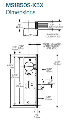 Adams Rite - MS Deadlock - MS1850SN-45X - 1-1/2" Backset - ANSI Size - Hook Bolt - Flat Faceplate - Aluminum - Metal / Wood Door - UHS Hardware Adams Rite - MS Deadlock - MS1850SN-45X - 1-1/2" Backset - ANSI Size - Hook Bolt - Flat Faceplate - Aluminum - Metal / Wood Door - UHS Hardware