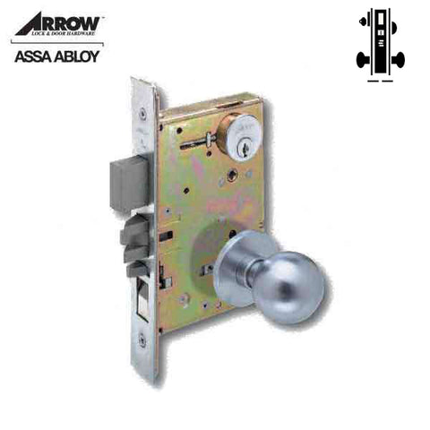 Arrow - AM20 - Interconnected Mortise Lock w/ Knob - Entrance - 26D - Satin Chrome- Grade 1 - UHS Hardware Arrow - AM20 - Interconnected Mortise Lock w/ Knob - Entrance - 26D - Satin Chrome- Grade 1 - UHS Hardware