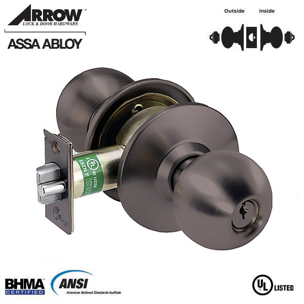 Arrow - MK33BD - Commercial Knobset - 2-3/8” Standard Backset - Oil Rubbed Bronze - Asylum / Institution - Grade 2 - UHS Hardware Arrow - MK33BD - Commercial Knobset - 2-3/8” Standard Backset - Oil Rubbed Bronze - Asylum / Institution - Grade 2 - UHS Hardware