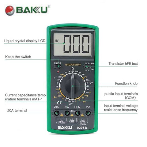 Baku - Digital Multimeter - 9205B For Access Control & EEPROM Testing - UHS Hardware Baku - Digital Multimeter - 9205B For Access Control & EEPROM Testing - UHS Hardware
