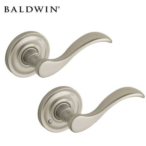 Baldwin - 5455V.150 - Wave Lever - Traditional Round Rose - 150 - Satin Nickel - Privacy - Grade 3 - UHS Hardware Baldwin - 5455V.150 - Wave Lever - Traditional Round Rose - 150 - Satin Nickel - Privacy - Grade 3 - UHS Hardware