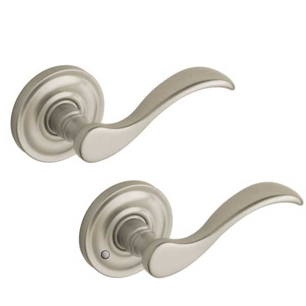 Baldwin - 5455V.150 - Wave Lever - Traditional Round Rose - 150 - Satin Nickel - Privacy - Grade 3 - UHS Hardware Baldwin - 5455V.150 - Wave Lever - Traditional Round Rose - 150 - Satin Nickel - Privacy - Grade 3 - UHS Hardware