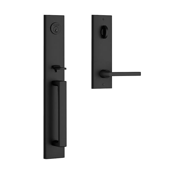 Baldwin Reserve - Santa Cruz Contemporary Handleset with Square Lever - Emergency Egress - Right Handed Field Reversible - "C" Keyway - 190 - Satin Black - Grade 2