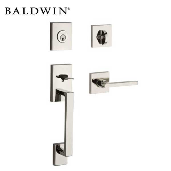 Baldwin Reserve - La Jolla Contemporary Lever Handleset - Singl Cyl - Contemporary Square Rose - 150 - Satin Nickel - Grade 2 - RH - UHS Hardware Baldwin Reserve - La Jolla Contemporary Lever Handleset - Singl Cyl - Contemporary Square Rose - 150 - Satin Nickel - Grade 2 - RH - UHS Hardware