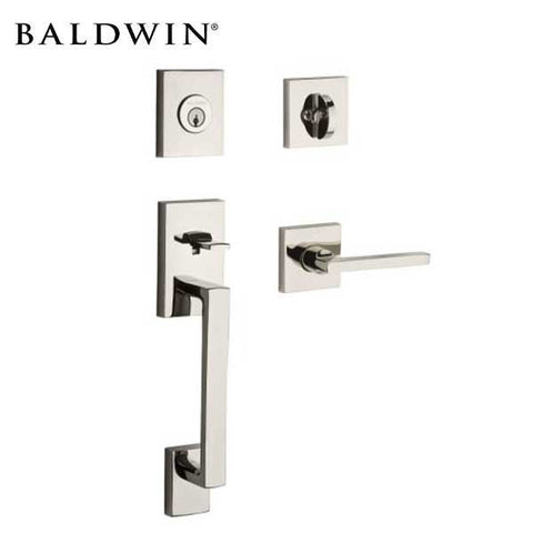 Baldwin Reserve - La Jolla Contemporary Lever Handleset - Singl Cyl - Contemporary Square Rose - 150 - Satin Nickel - Grade 2 - RH - UHS Hardware Baldwin Reserve - La Jolla Contemporary Lever Handleset - Singl Cyl - Contemporary Square Rose - 150 - Satin Nickel - Grade 2 - RH - UHS Hardware