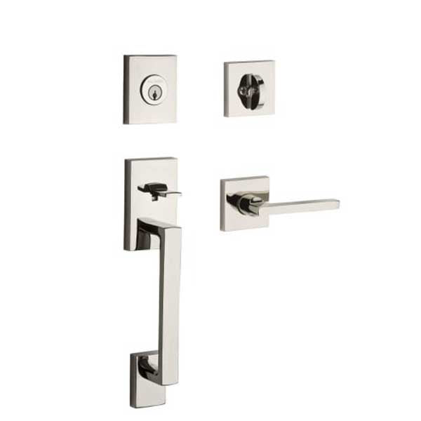 Baldwin Reserve - La Jolla Contemporary Lever Handleset - Singl Cyl - Contemporary Square Rose - 150 - Satin Nickel - Grade 2 - RH - UHS Hardware Baldwin Reserve - La Jolla Contemporary Lever Handleset - Singl Cyl - Contemporary Square Rose - 150 - Satin Nickel - Grade 2 - RH - UHS Hardware