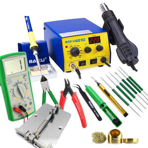 Complete Soldering Kit / 2 in 1 Hot Air Rework Station w/ Multimeter & Tools - UHS Hardware Complete Soldering Kit / 2 in 1 Hot Air Rework Station w/ Multimeter & Tools - UHS Hardware