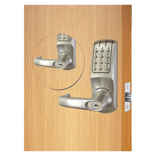 Code Locks - CL5210 - Electronic Door Lock - 2 3/4" Backset - Tubular Latchbolt - Code In / Out - Optional Cylinder Prep - Brushed Steel - Fire Rated - Grade 2 - UHS Hardware Code Locks - CL5210 - Electronic Door Lock - 2 3/4" Backset - Tubular Latchbolt - Code In / Out - Optional Cylinder Prep - Brushed Steel - Fire Rated - Grade 2 - UHS Hardware